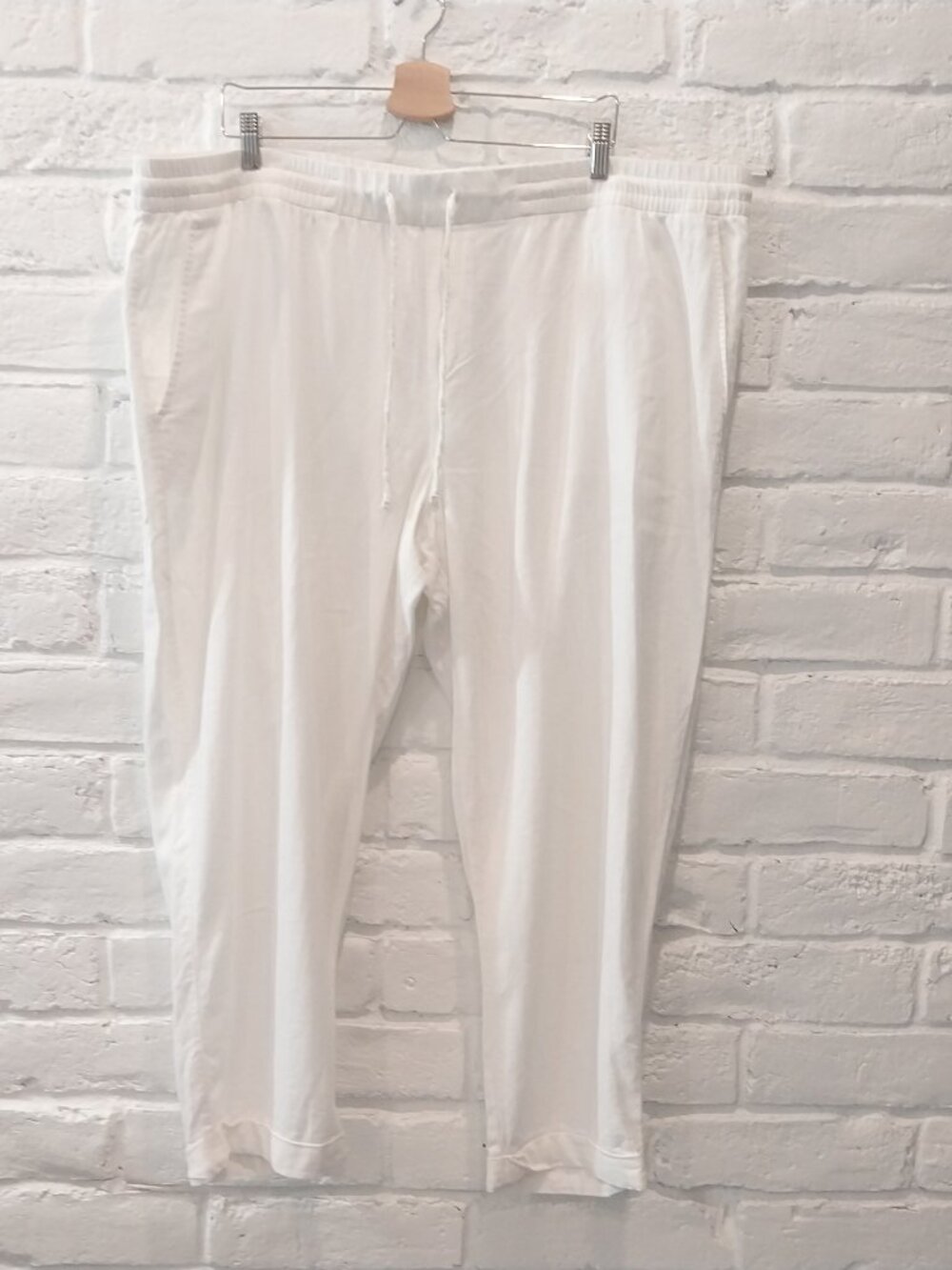 Old Navy White Linen Blend Pants Mens XXL 46X27 Drawstring Elastic Waist Pockets